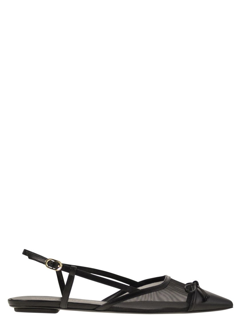 Stuart Weitzman Kitty - Leather And Transparent Fabric Slingback