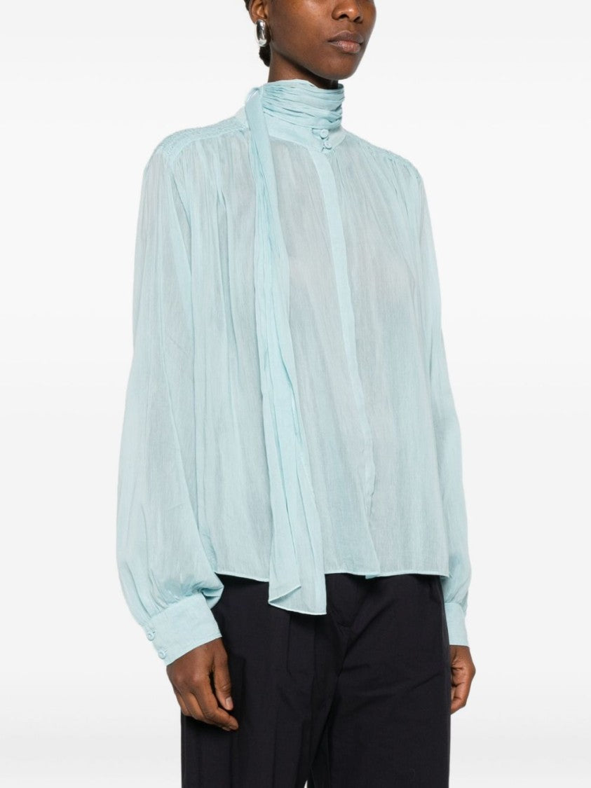 Forte Forte Light Blue Semi-Sheer Blouse With High Neck