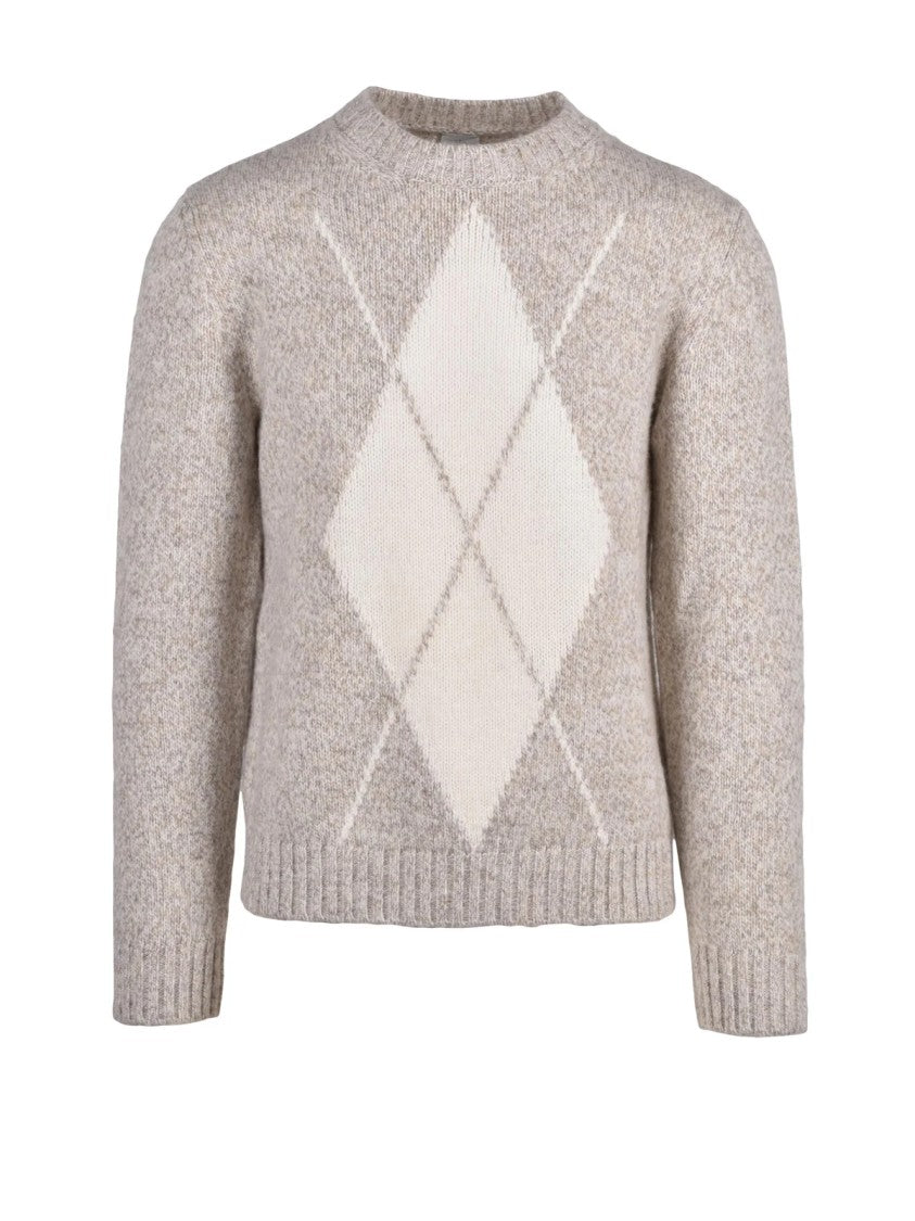 Eleventy Diamond Argyle Pattern Wool Crewneck Sweater
