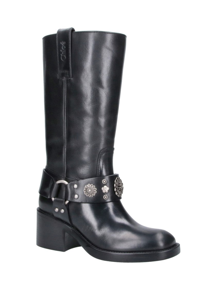 Chloé Black Dakota Studded Mid-Calf Boots