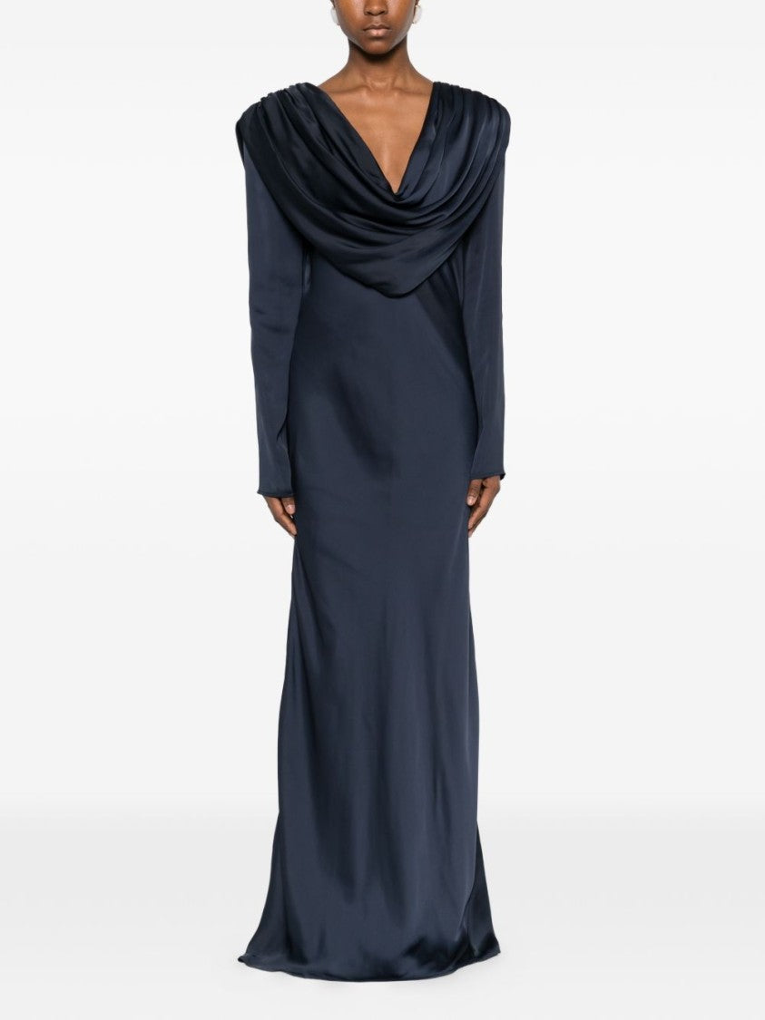 Rotate Draped Open-Back Maxi Dress With Cowl Neck