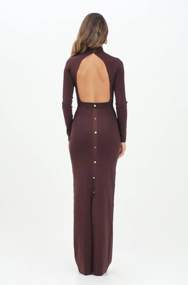 Elisabetta Franchi Fitted Burgundy Dress With Jewel Cufflinks