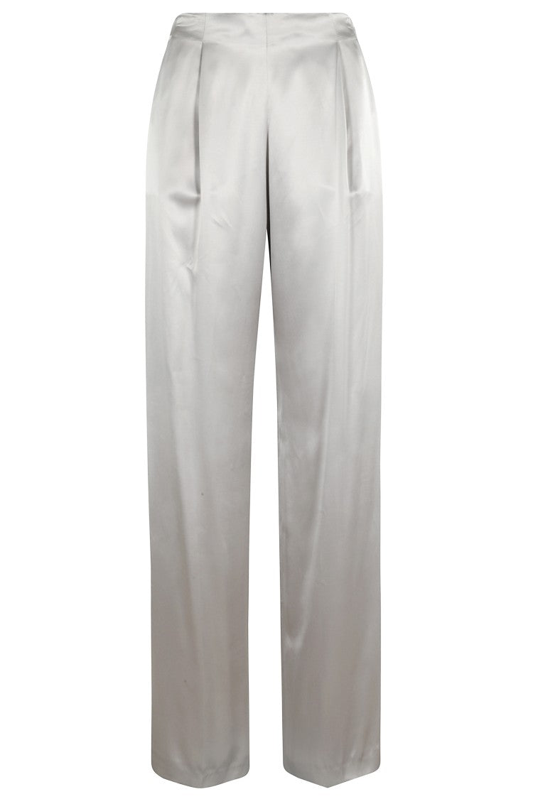 Alberta Ferretti High-Waisted Satin Trousers With Pleats And Side Zip