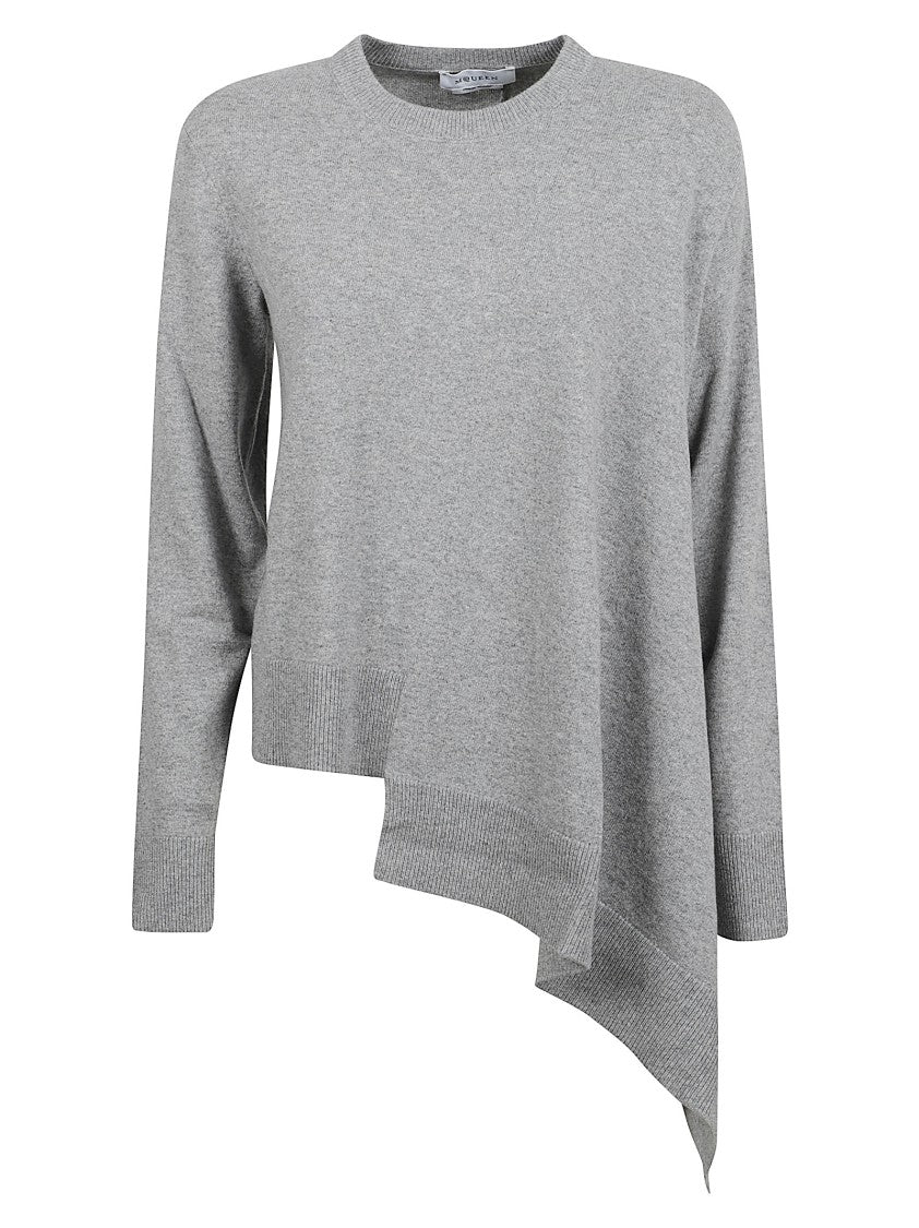 Alexander Mcqueen Asymmetric Hem Grey Cashmere Sweater With Ribbed Cuffs
