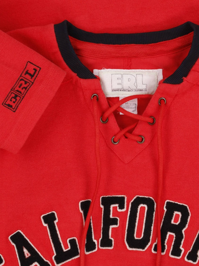 Erl California Red Cotton Hockey Top With Lace-Up Closure
