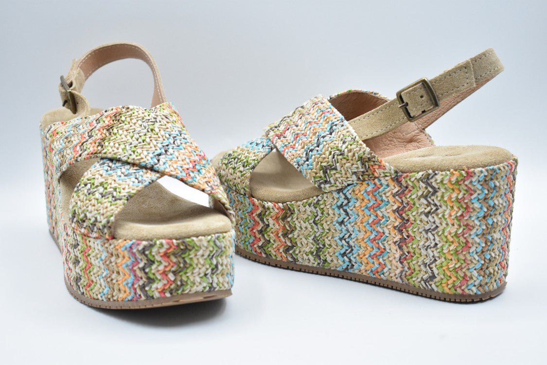 Ehm Multicolour Woven Low Sandals With Stylish Wedge Design