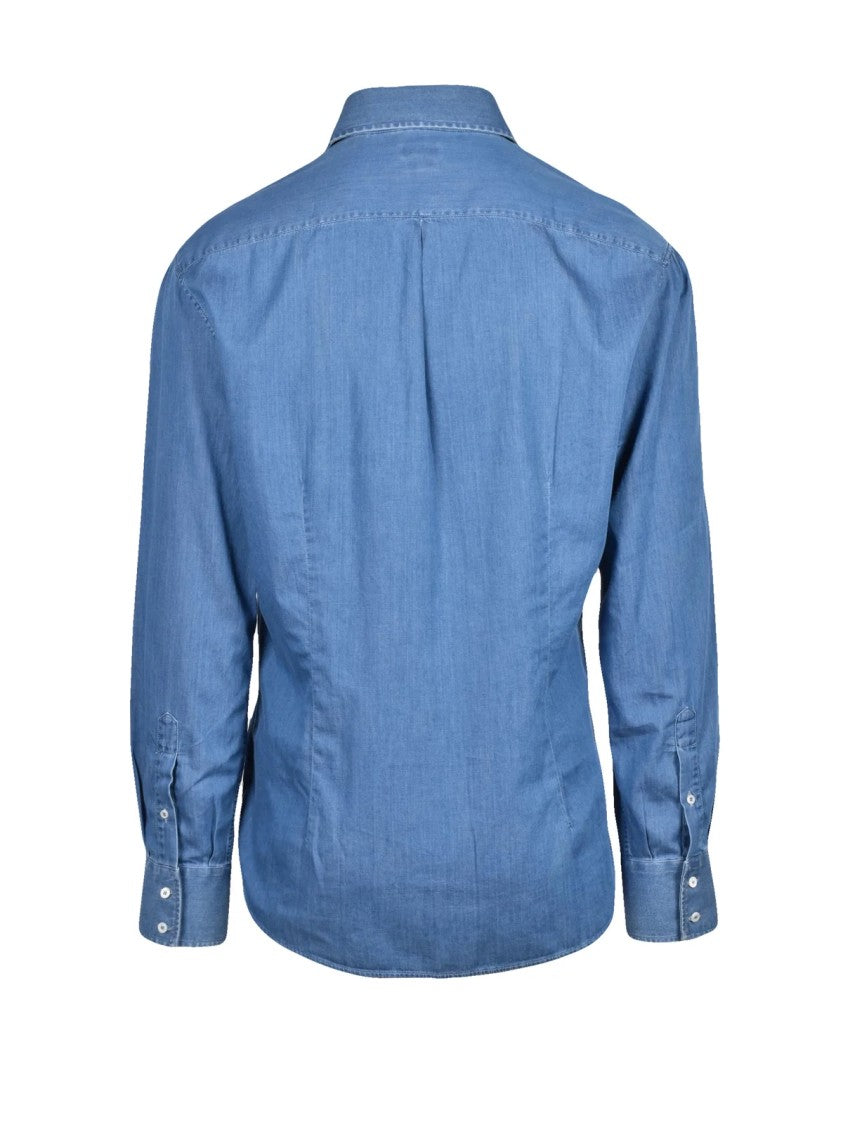 Brunello Cucinelli Tailored Blue Shirt With Classic Button-Down Front