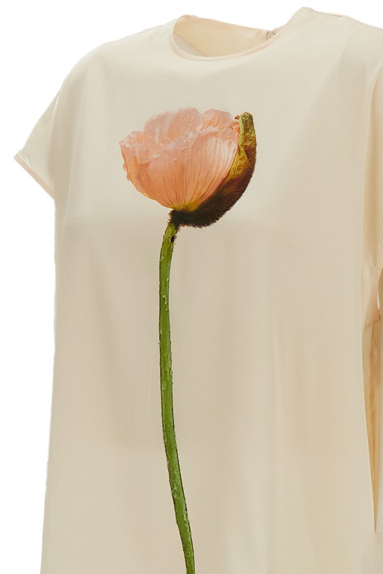 Simone Rocha Cream Poppy Motif Smock Satin Blouse