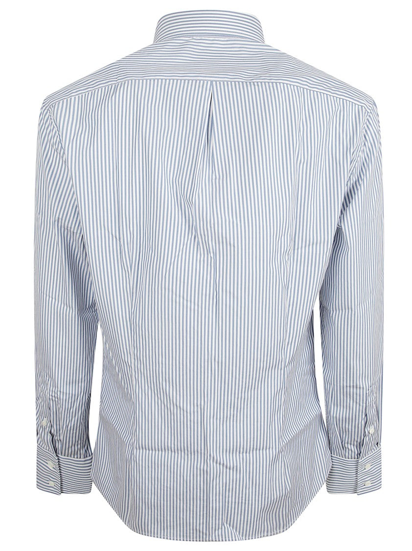 Brunello Cucinelli Azure Striped Button-Down Shirt With Long Sleeves