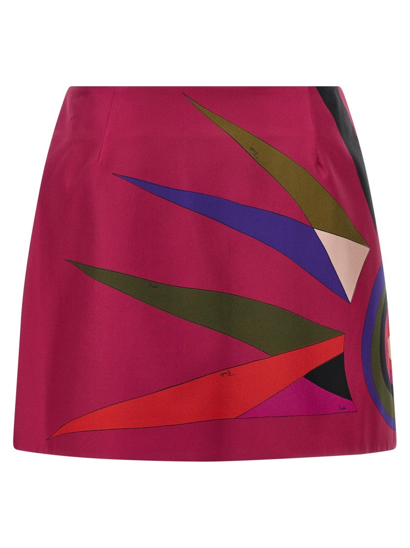 Emilio Pucci Silk Twill Mini Skirt With Abstract Sunburst Print
