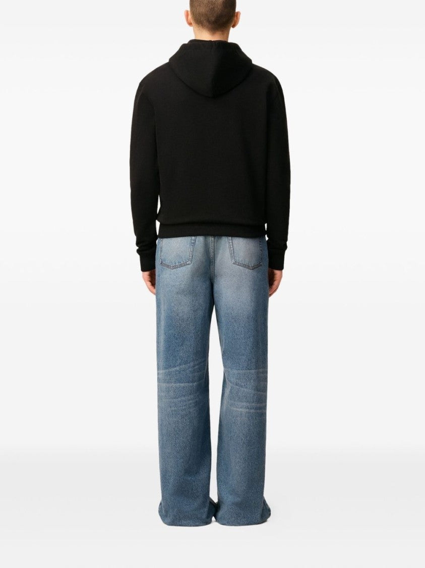 Ami Paris Black Zip-Up Drawstring Hooded Sweatshirt
