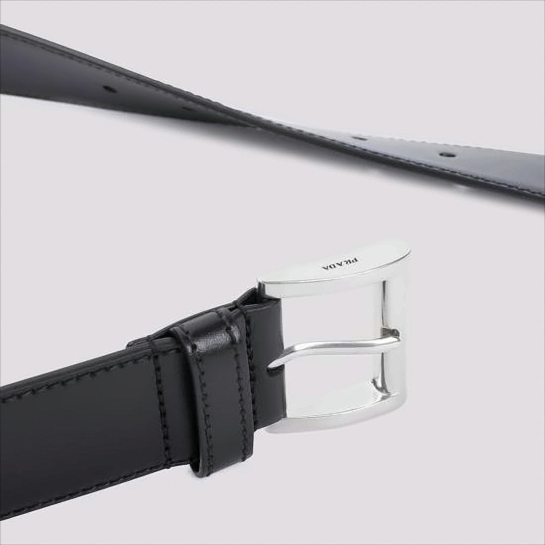 Prada Regular-Width Black Leather Belt With Polished Silver Buckle