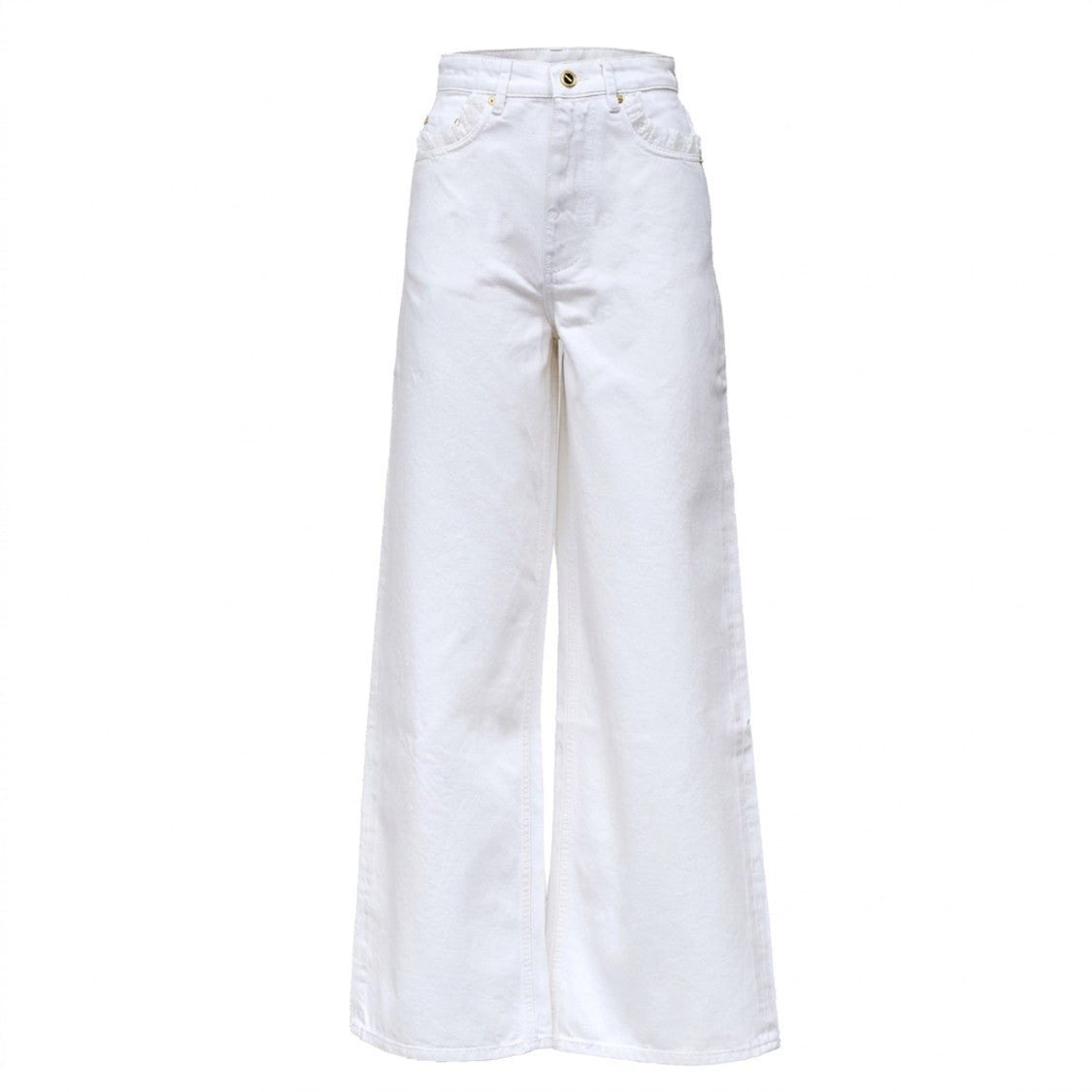 Ganni High-Waisted White Denim Lari Jeans With Lace-Trimmed Pockets