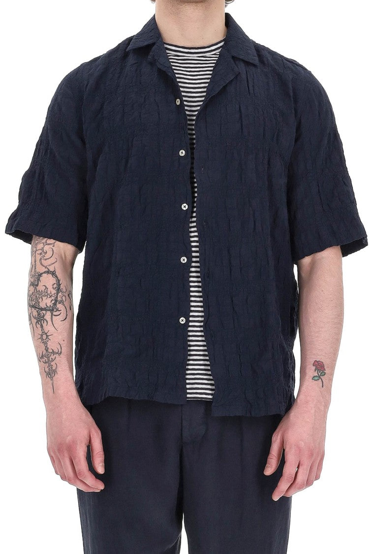 Officine Generale Textured Cotton Short Sleeve Shirt