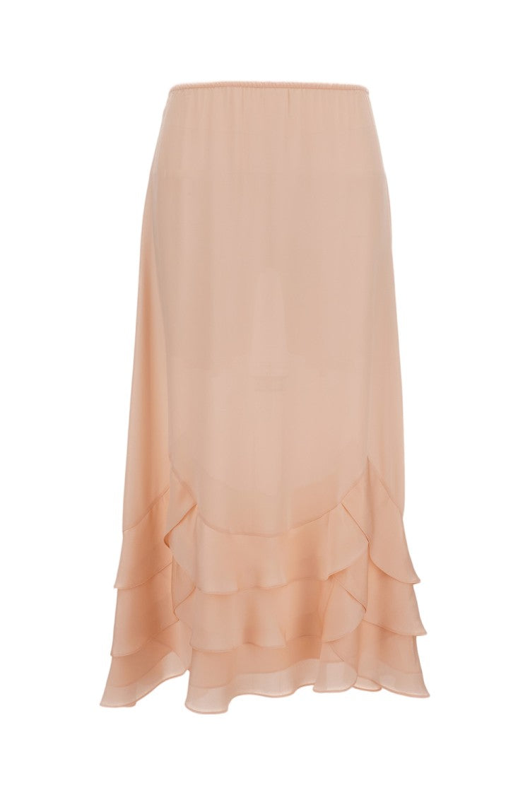 Simone Rocha Pale Pink Tiered Scalloped Silk Maxi Skirt