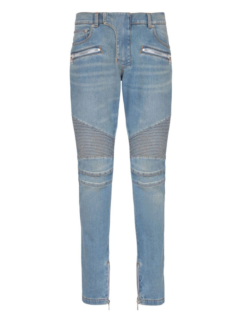 Balmain Slim-Fit Biker Trousers With Ribbed Detail