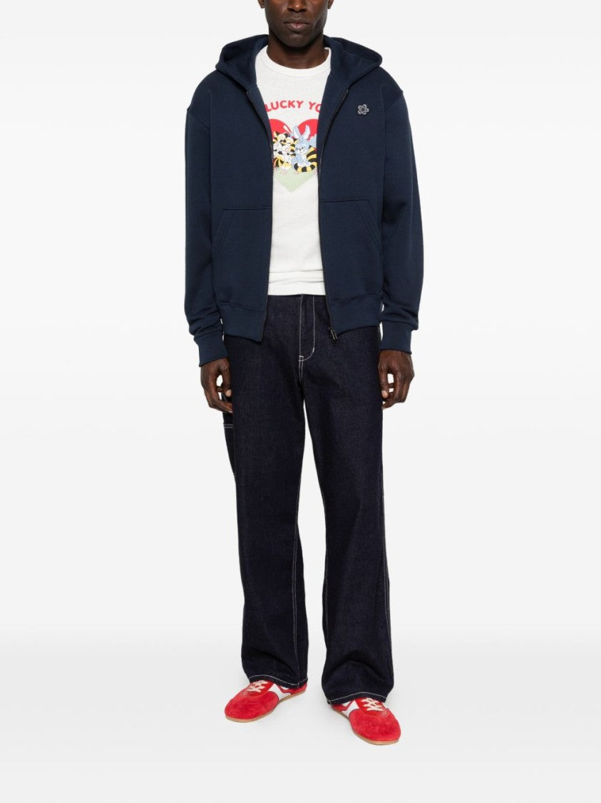Kenzo Blue Silk And Nylon Crew Neck Hoodies