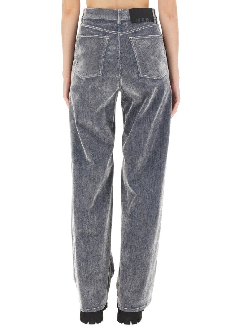 Msgm High-Waisted Wide-Leg Denim Pants With Classic Five-Pocket Design