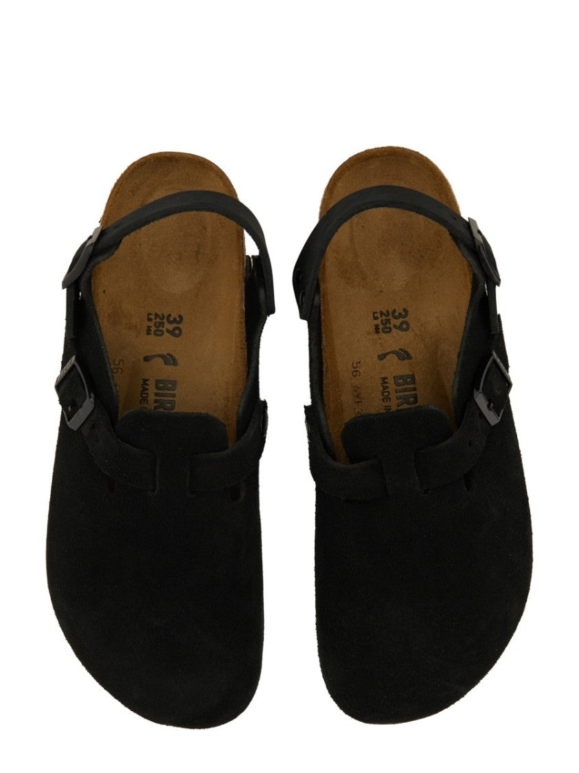 Birkenstock Minimalist Black Suede Slip-On Clogs With Adjustable Strap