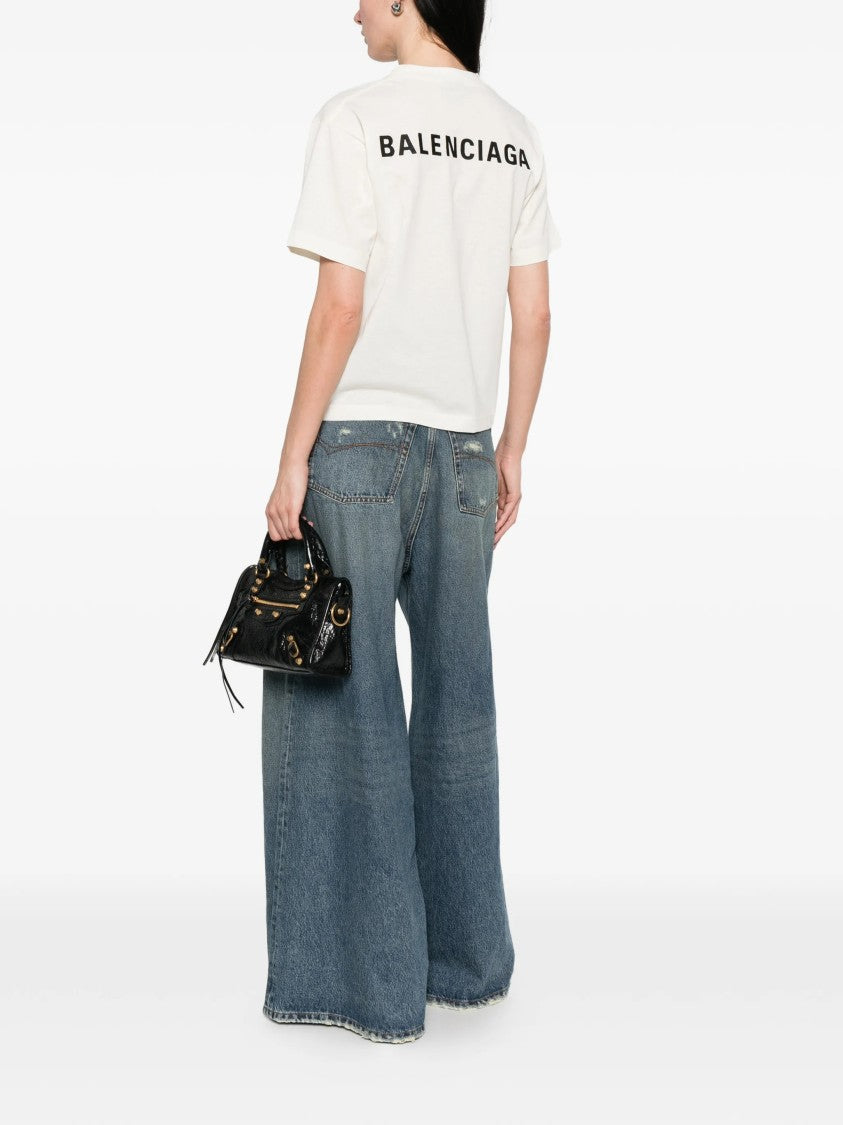 Balenciaga White Medium Fit Boxy Logo T-Shirt