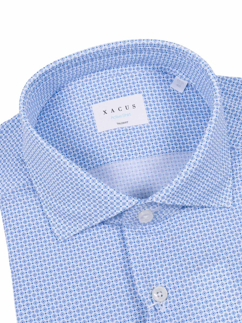 Xacus Light Blue Geometric Dress Casual Shirt