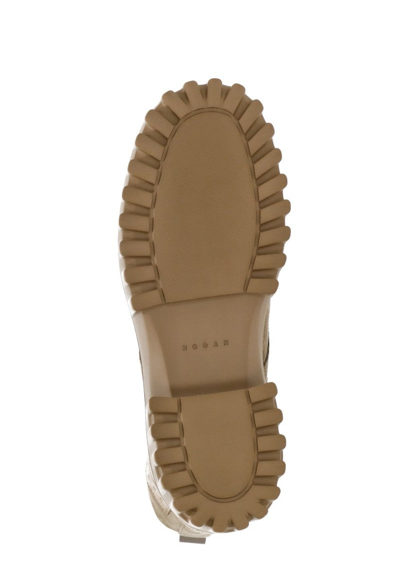 Hogan Beige Suede Boot With Side Zip And Para Rubber Sole