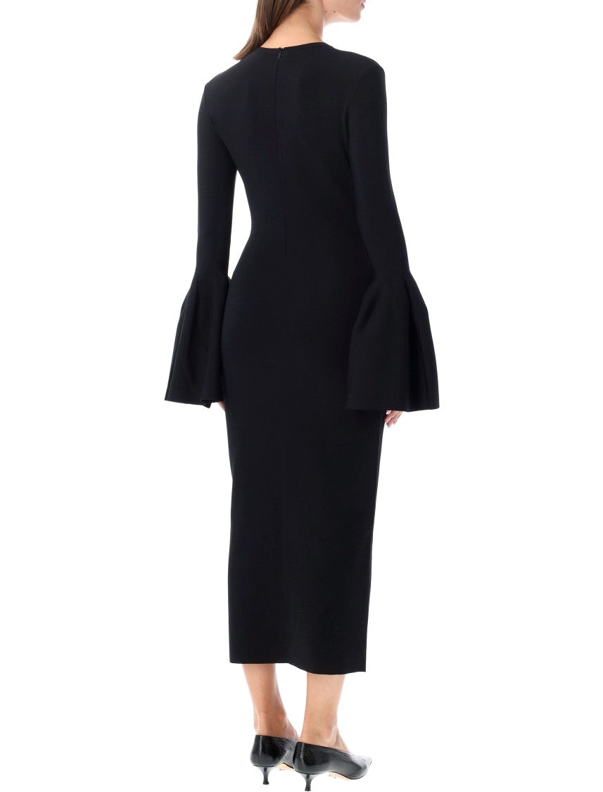 Stella Mccartney Sculpted Black Midi Dress With Bell Sleeves