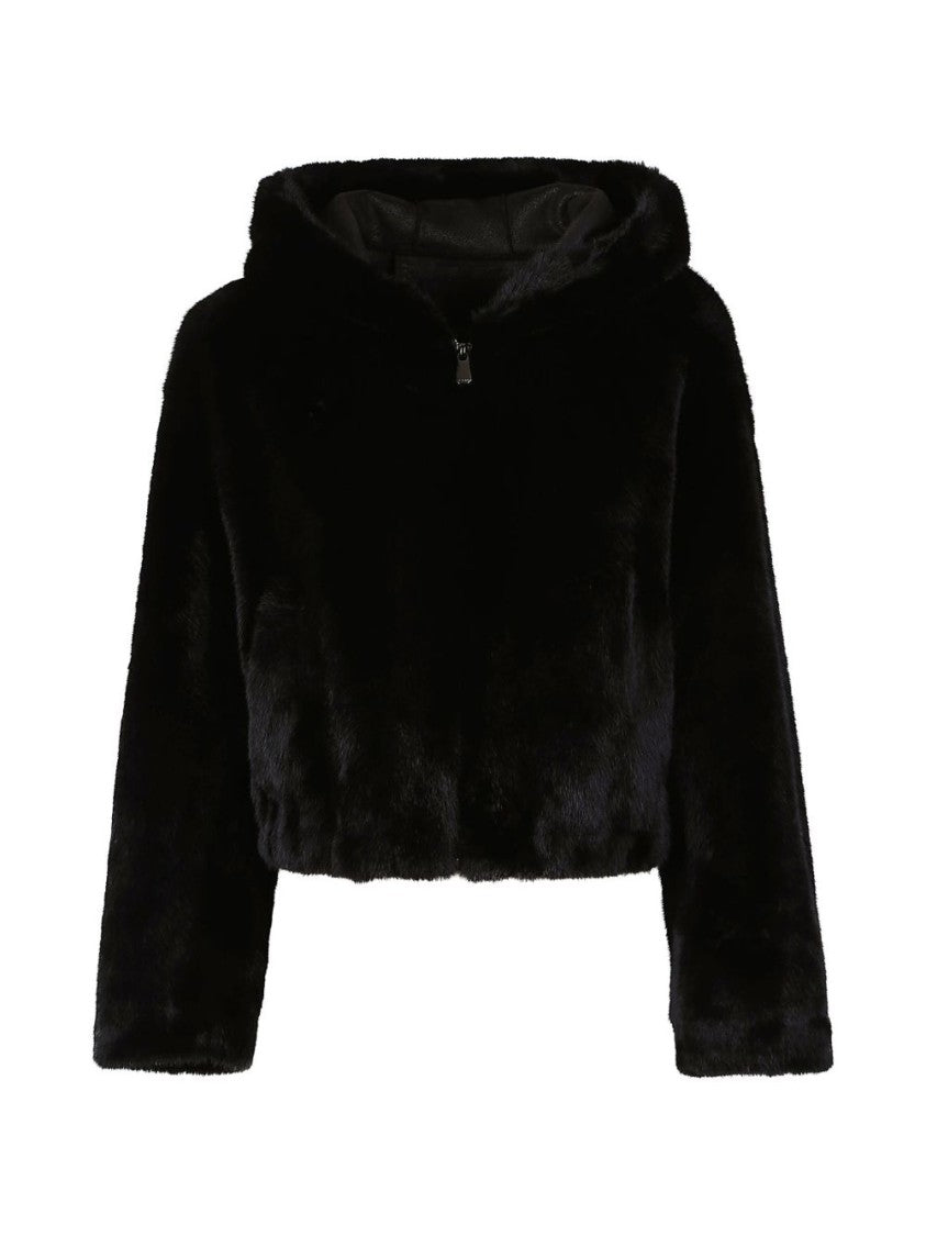 Pinko Cropped Jacket With Plush Faux Fur