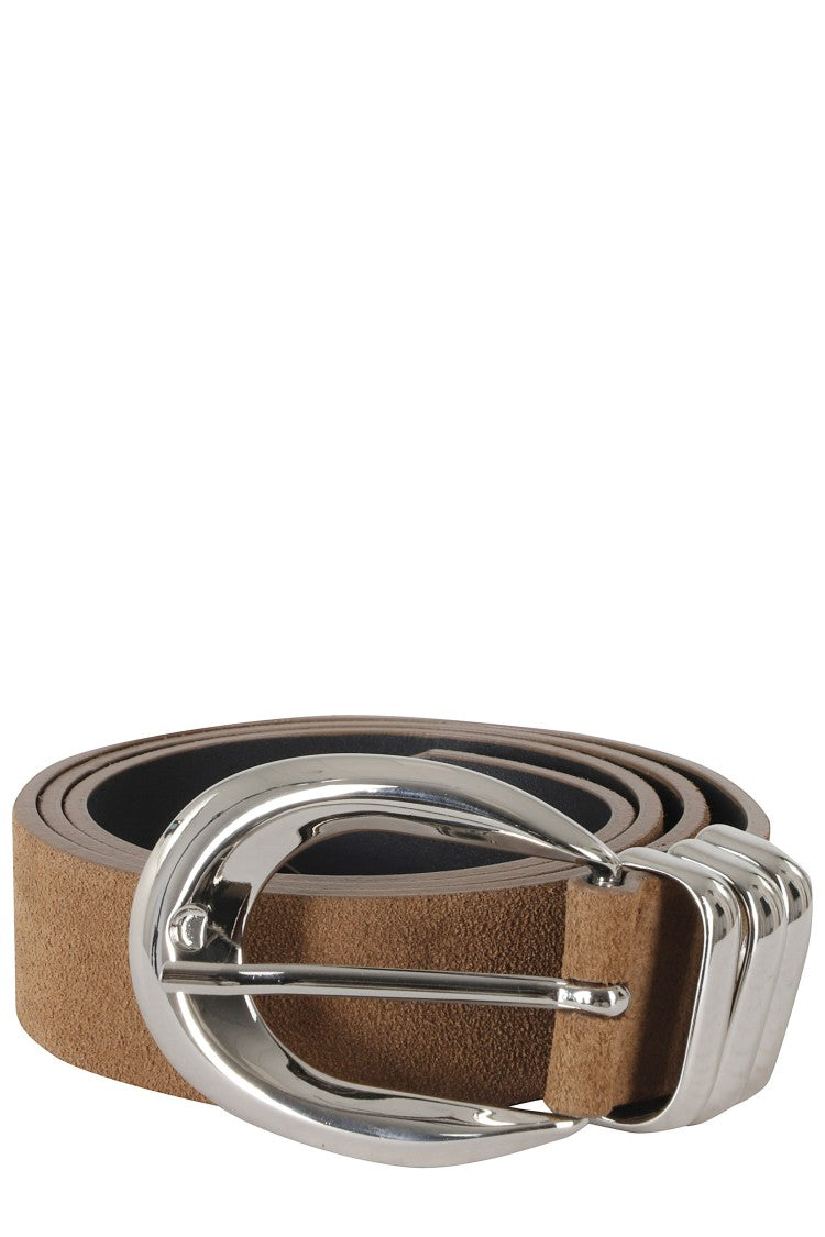 Federica Tosi Brown And Silver Emily Buckle Metal Rings Suede Belt