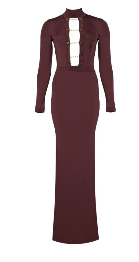 Elisabetta Franchi Fitted Burgundy Dress With Jewel Cufflinks