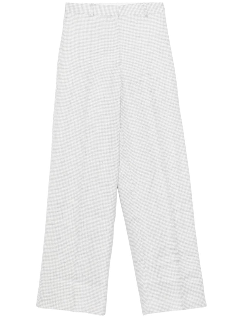 Theory Grey Linen Blend Houndstooth Trousers