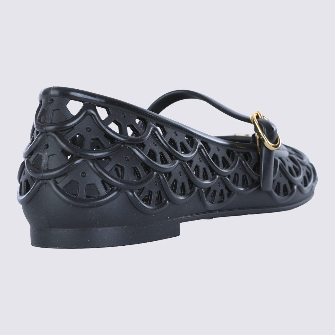Valentino Garavani Black Leather Perforating Texture Flats