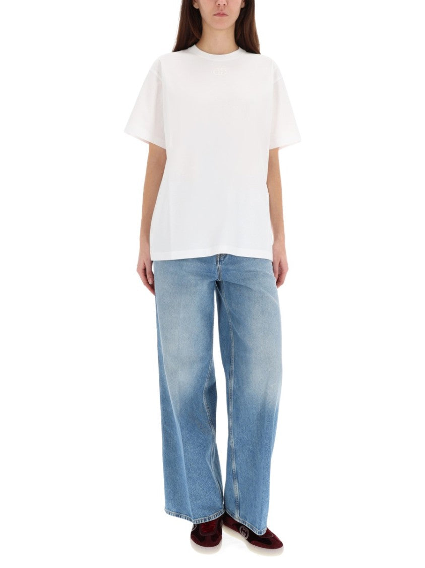 Gucci White Embroidered Logo Cotton T-Shirt
