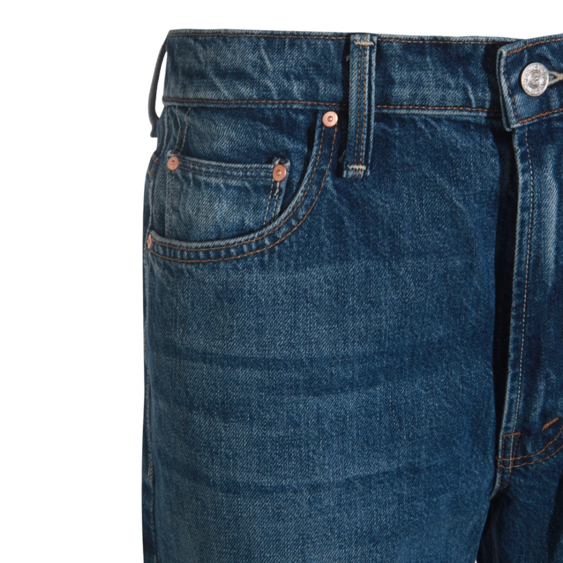 Mother Medium Blue Relaxed-Fit Jeans With Stitched Detailing