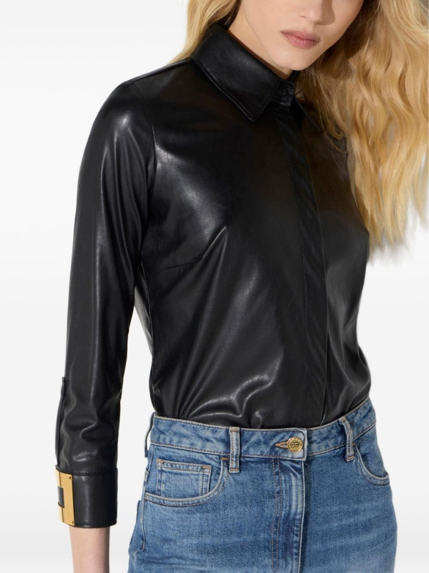 Elisabetta Franchi Black Faux Leather Classic Shirt