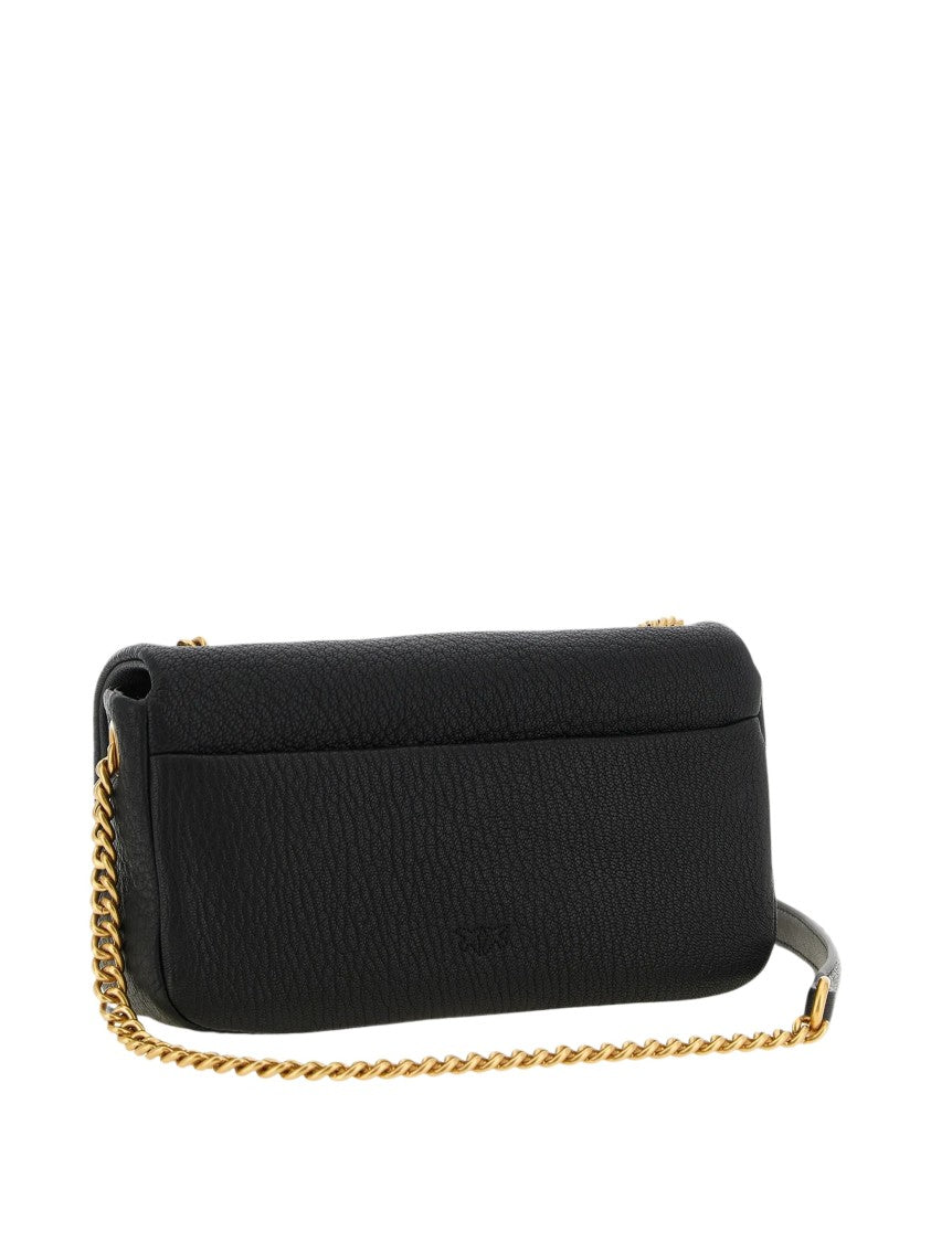 Pinko Rectangular Handbag With Gold-Tone Horizontal Chain And Flap Closure