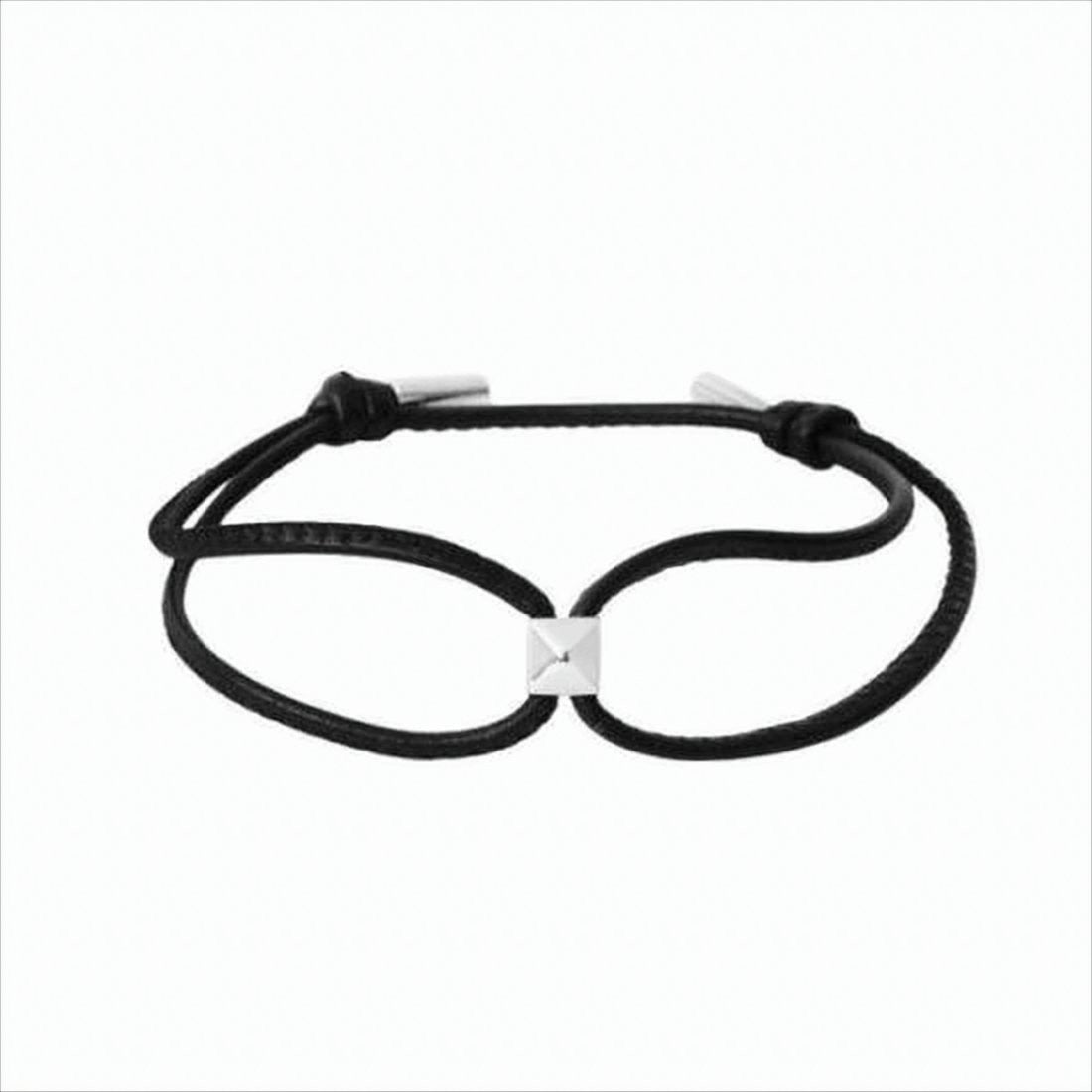 Valentino Garavani Black Leather Cord Bracelet With Pyramid-Shaped Stud