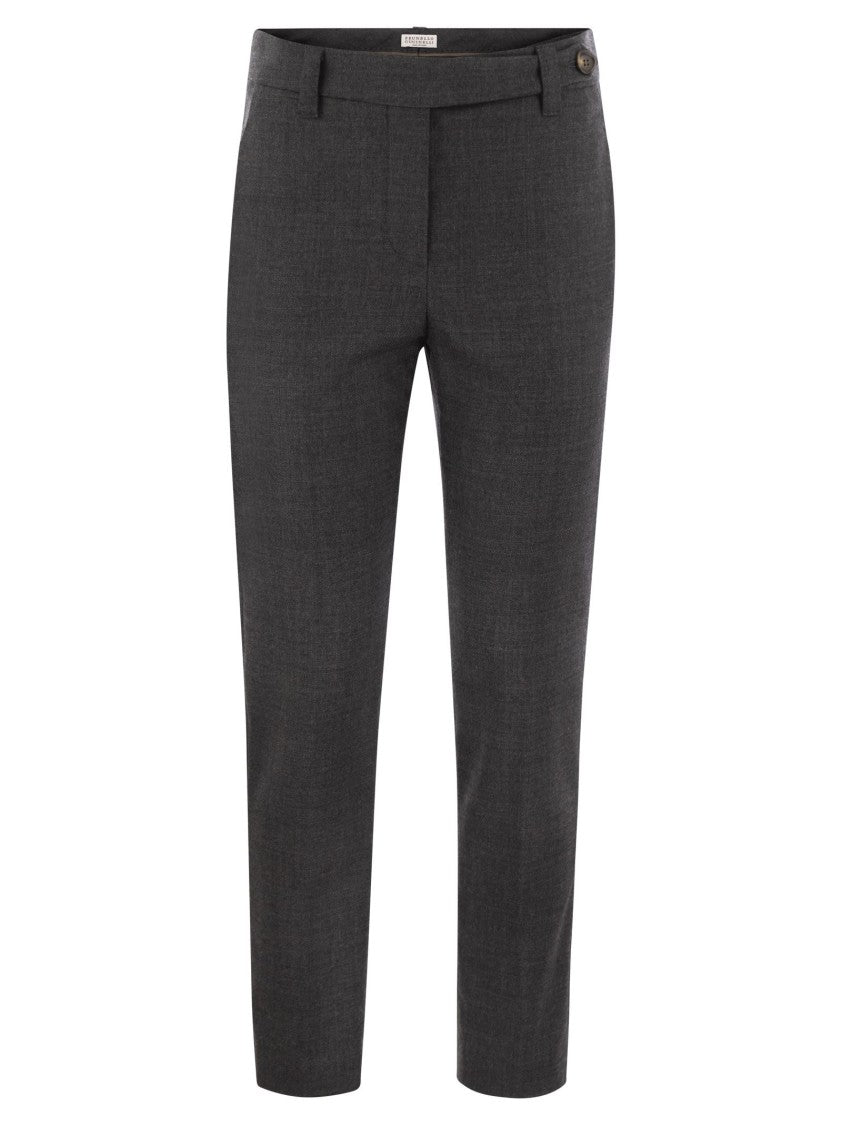 Brunello Cucinelli Stretch Virgin Wool Cigarette Trousers With Jewellery