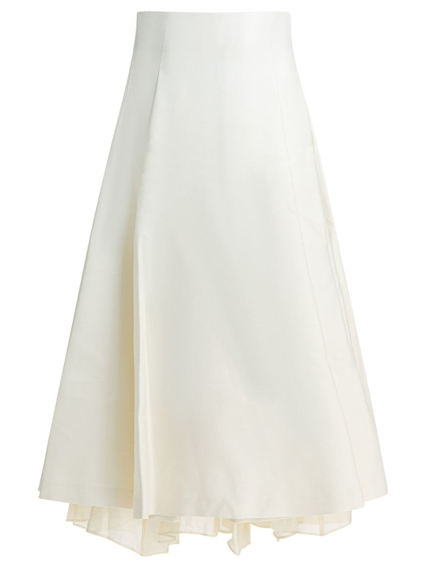 Sandbeige Flared Midi Skirt With Layered Hem