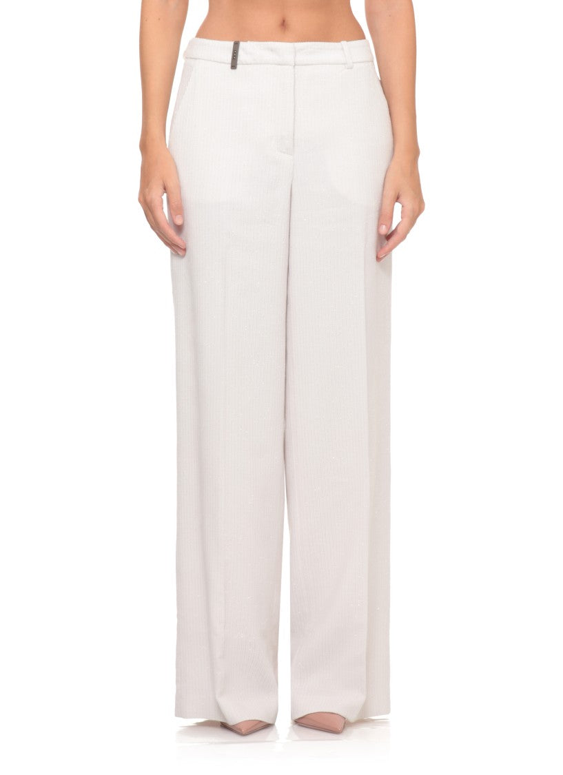 Peserico Ivory Ribbed Velvet Formal Pants