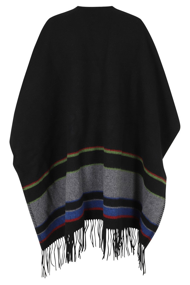 Fay Multicolour Poncho Con Gancio Fringe Trim Wool Cape