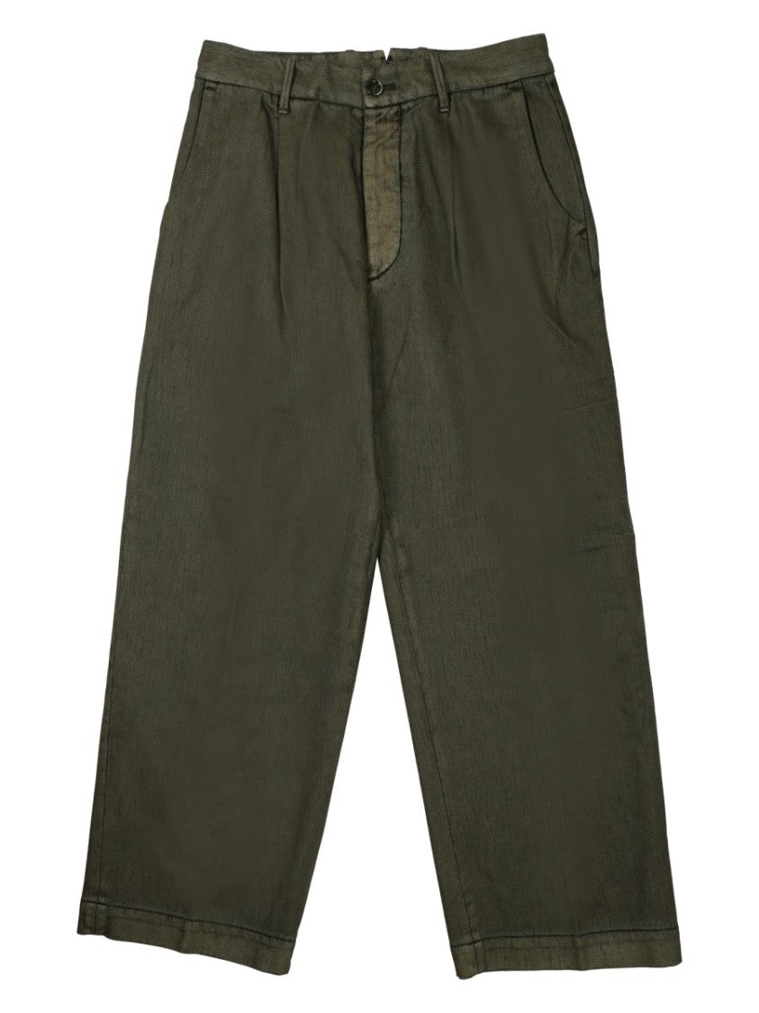 Nine In The Morning Olive Green Wide-Leg Cotton Pants