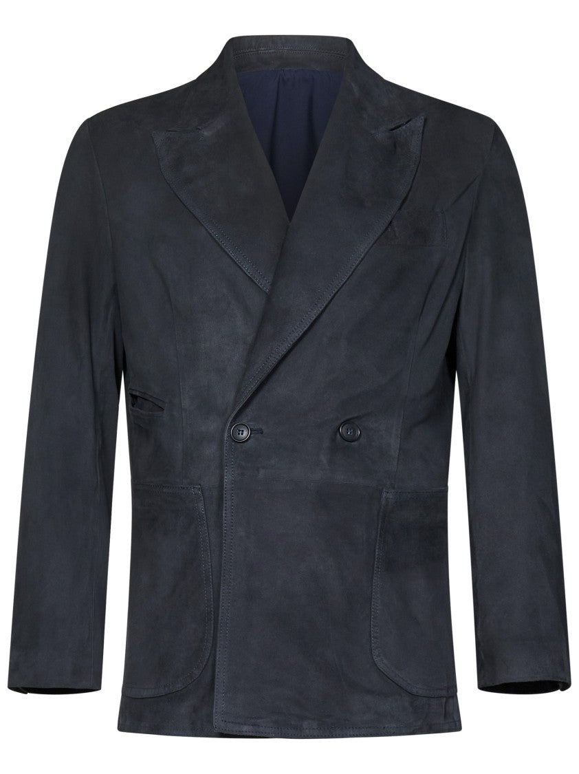 Franzese Collection Unlined Double-Breasted Suede Blazer