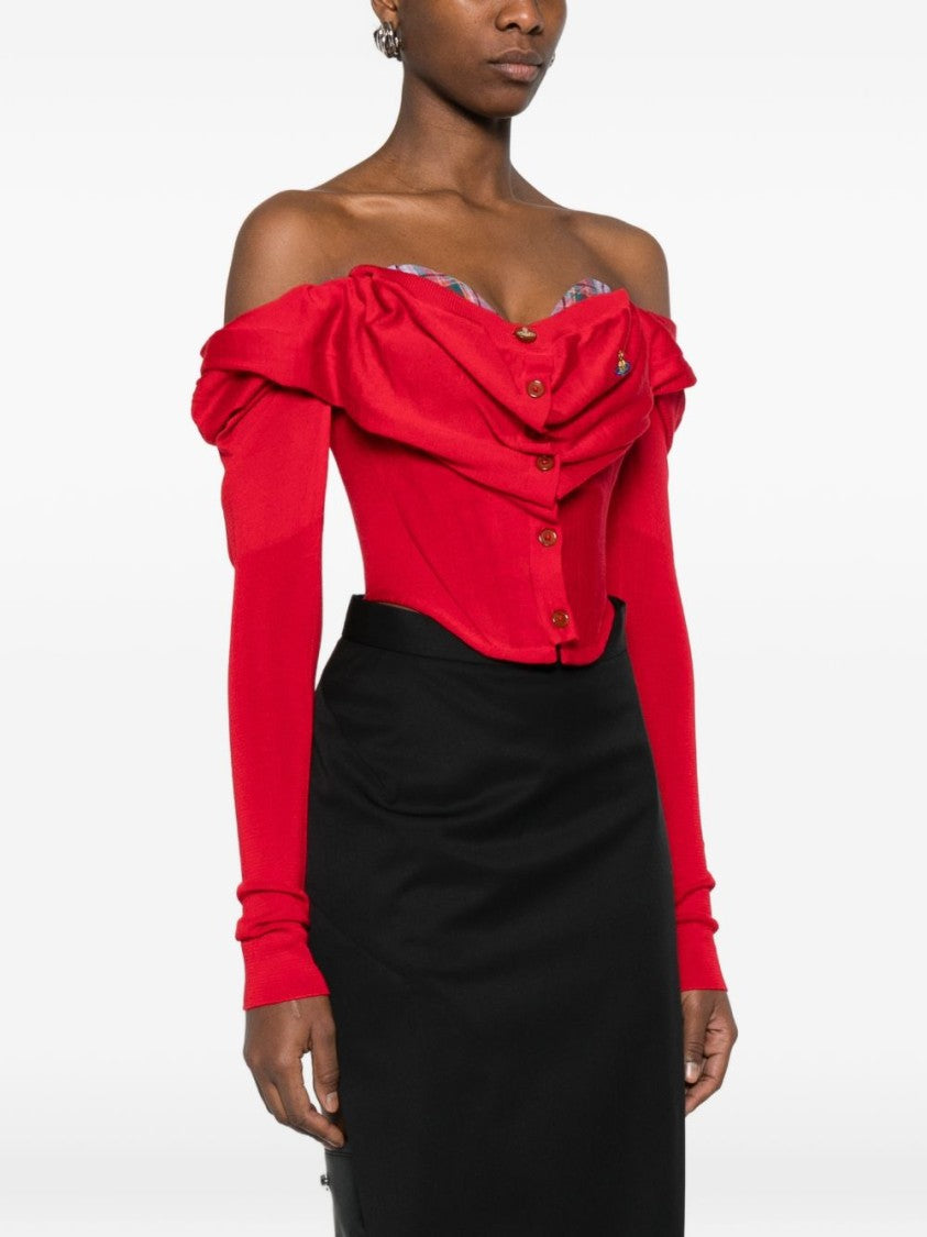 Vivienne Westwood Off-Shoulder Red Top With Draped Neckline