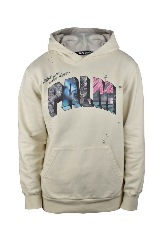 Palm Angels Beige Vintage Hooded Sweatshirt With Multicolored Logo