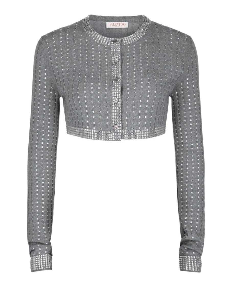 Valentino Cropped Crystal-Embellished Ribbed Wool Cardigan