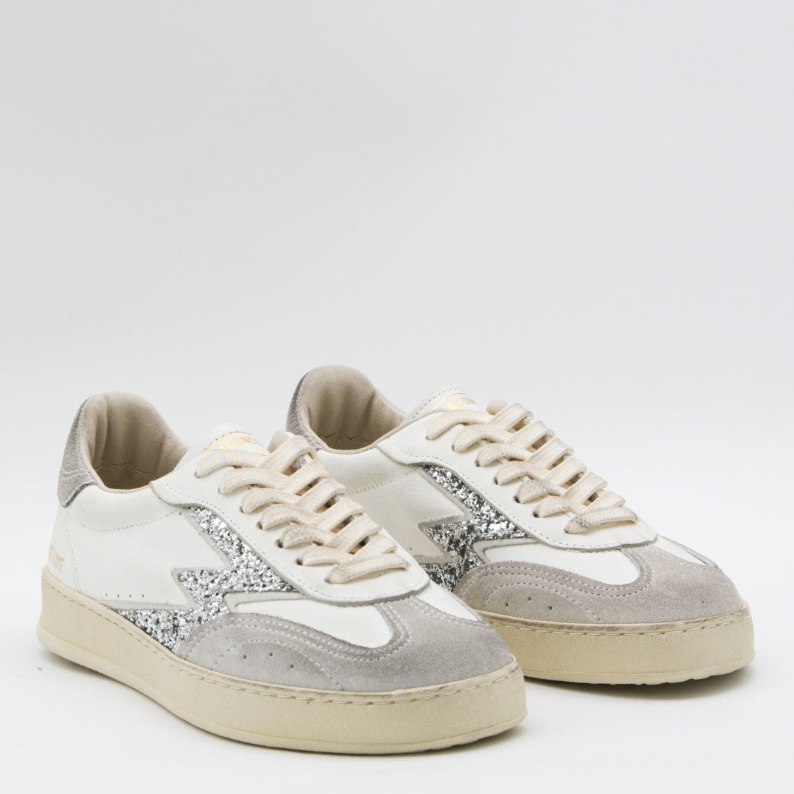 Moaconcept Low-Top White Leather Sneakers With Silver Lightning Bolt