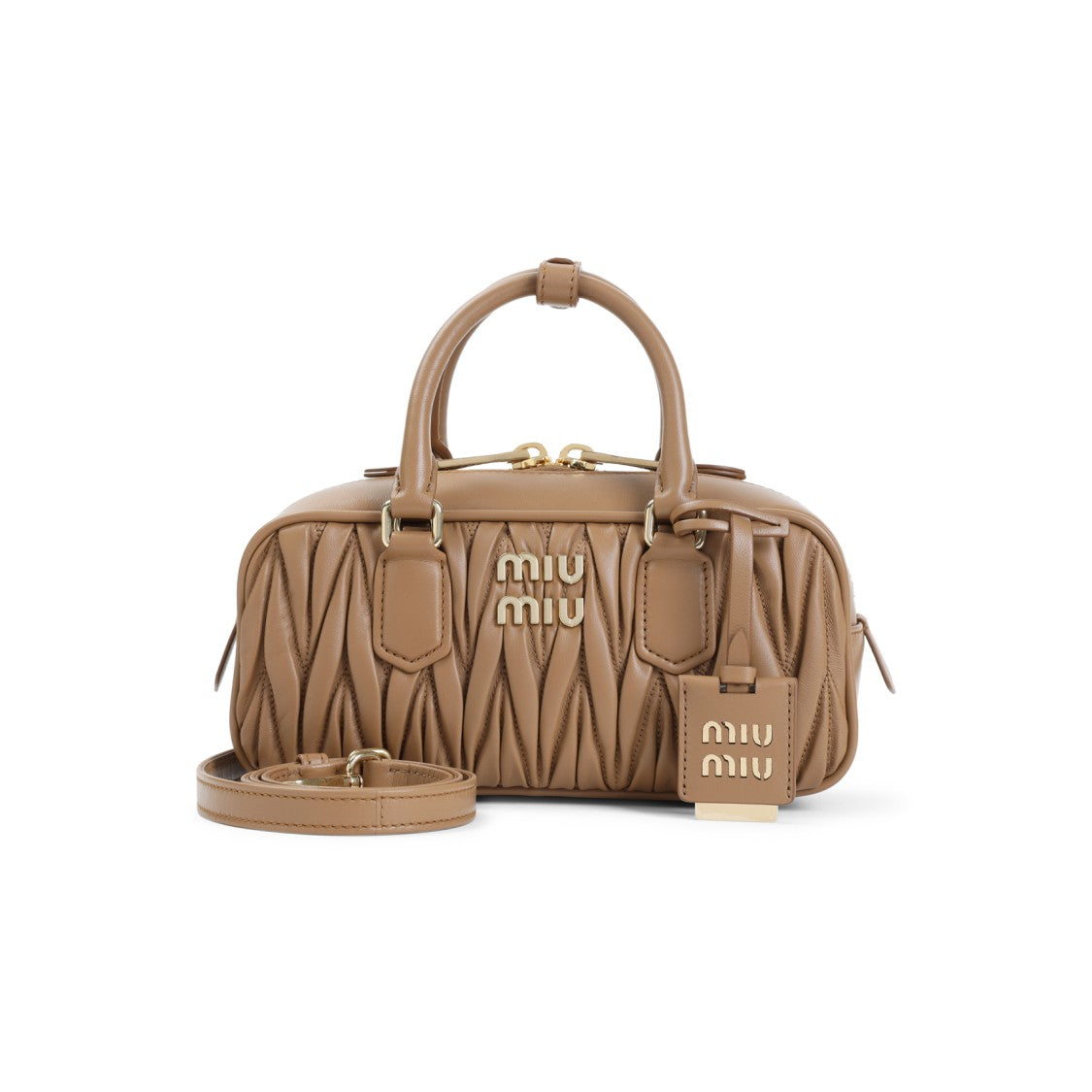 Miu Miu Caramel Matelassé Handbag With Golden Hardware