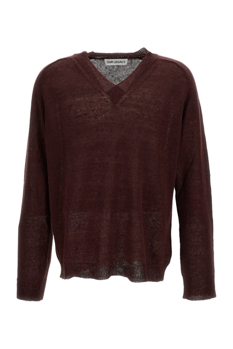 Our Legacy Brown Linen-Blend V-Neck Sweater