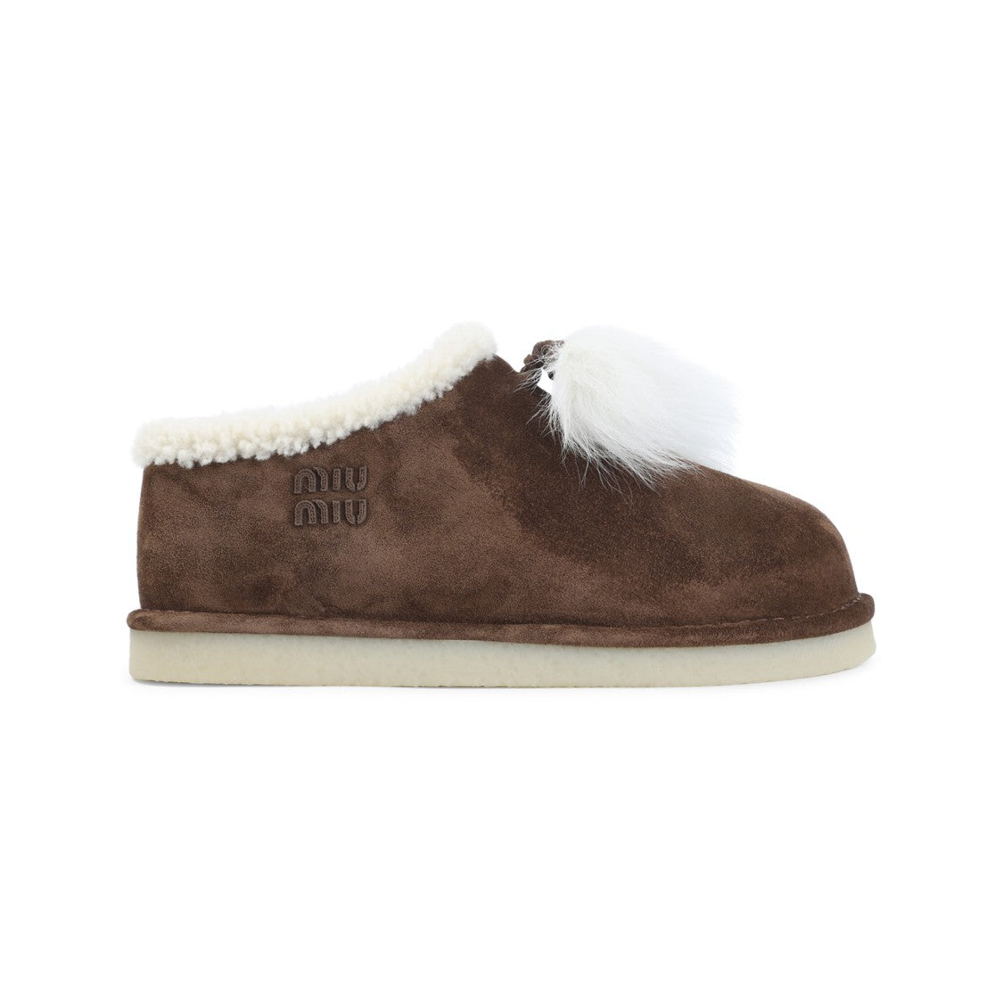 Miu Miu Brown Suede Flats With Shearling Trim